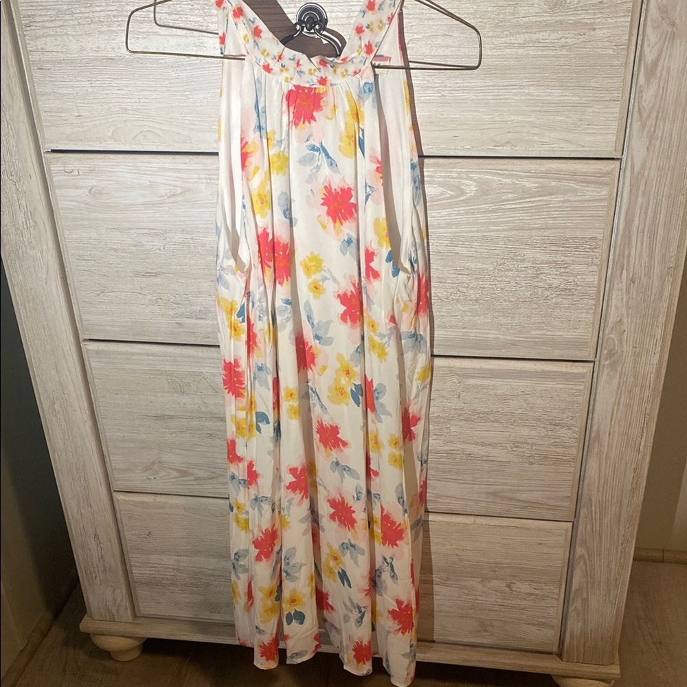 ANDREE BY UNIT Pink and Yellow Sleeveless Halter Sundress